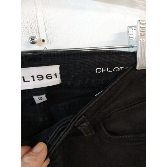 DL1961 Chloe Skinny Girls 10 Jeans Black Waxed Frayed Hems - Picture 2 of 6